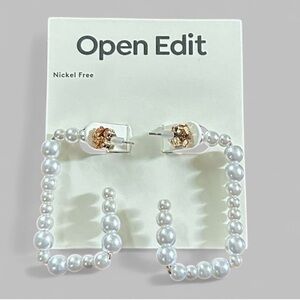 Open Edit-Faux Pearl Rectangle Earrings-white/Gold-NWT